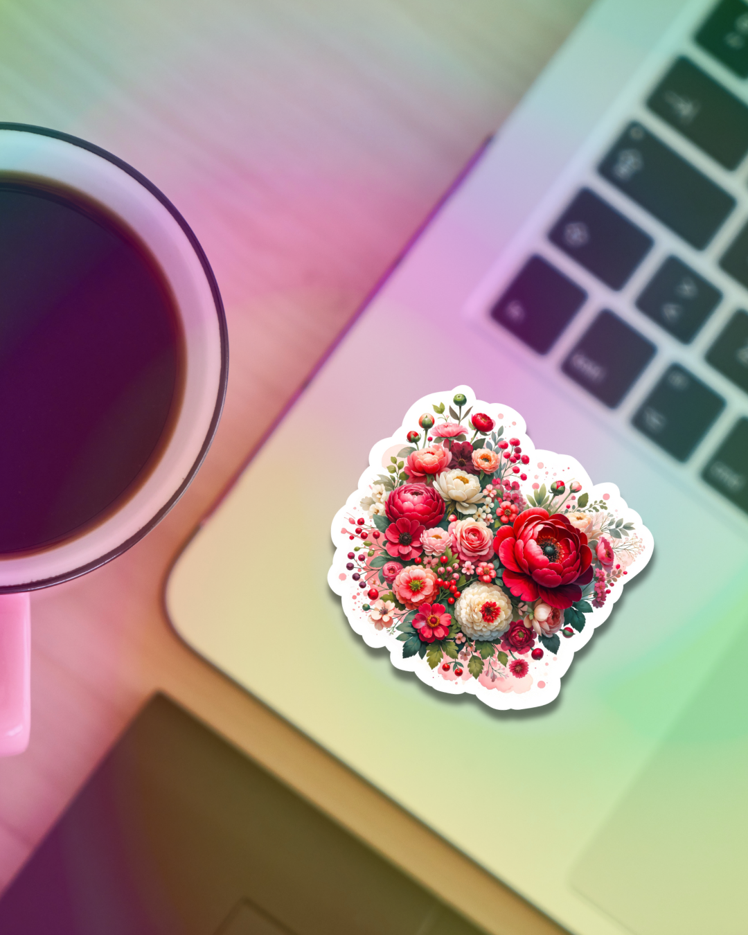 Red Flowers Love Vinyl Sticker
