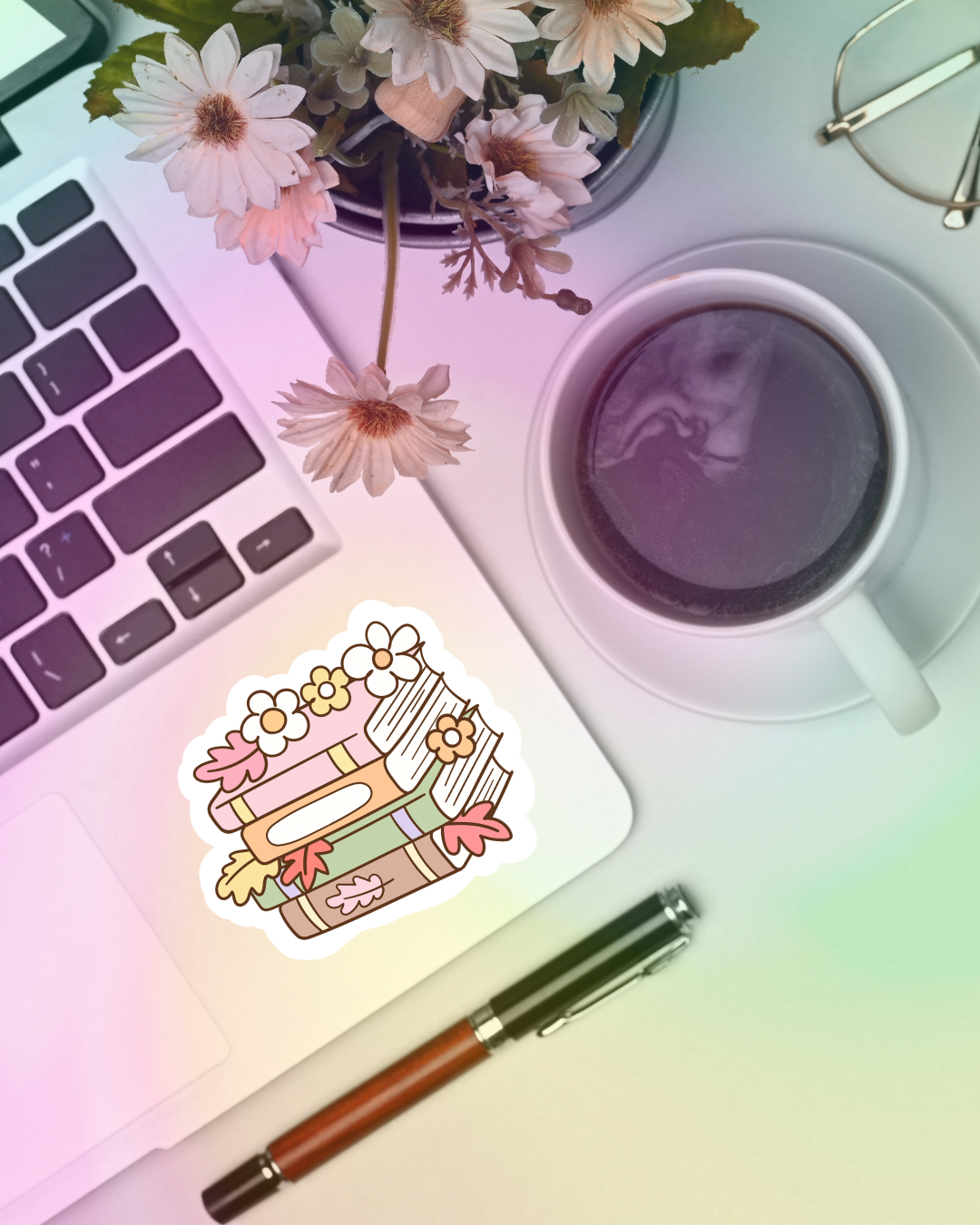 Season Transition Book Stack Vinyl Sticker