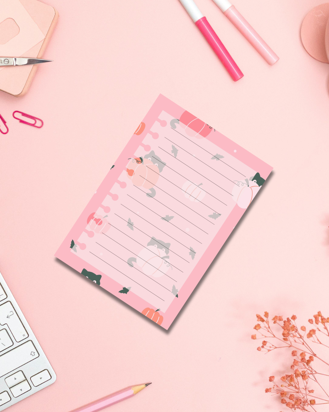 Spooky Cat Notepad Aesthetic Cute Stationery Gift