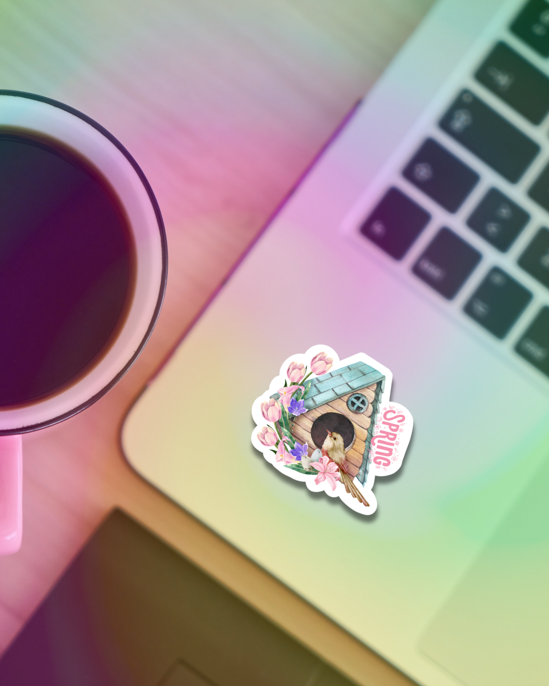 Spring Blue-Bird House Vinyl Sticker