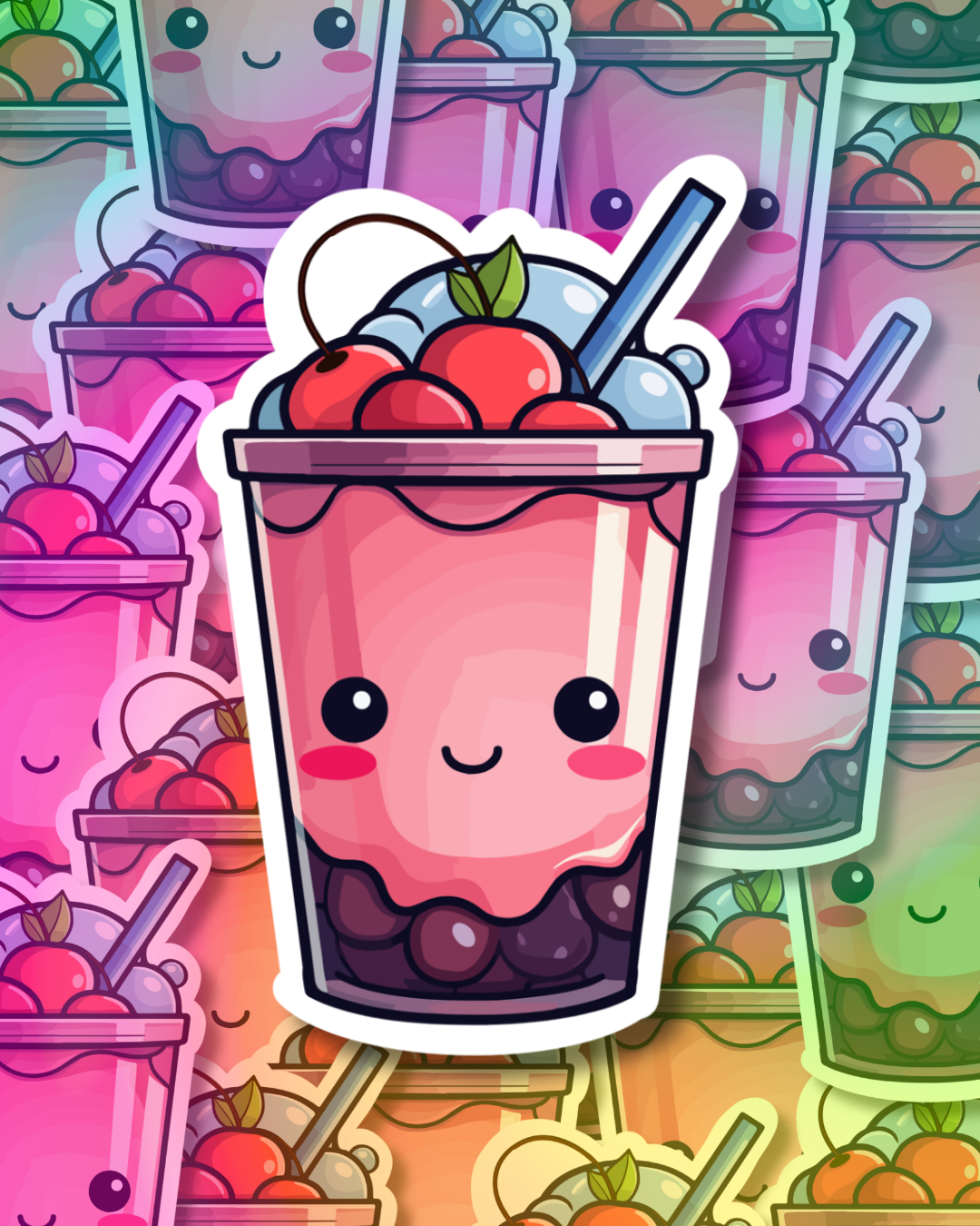 Strawberry Boba Vinyl Sticker