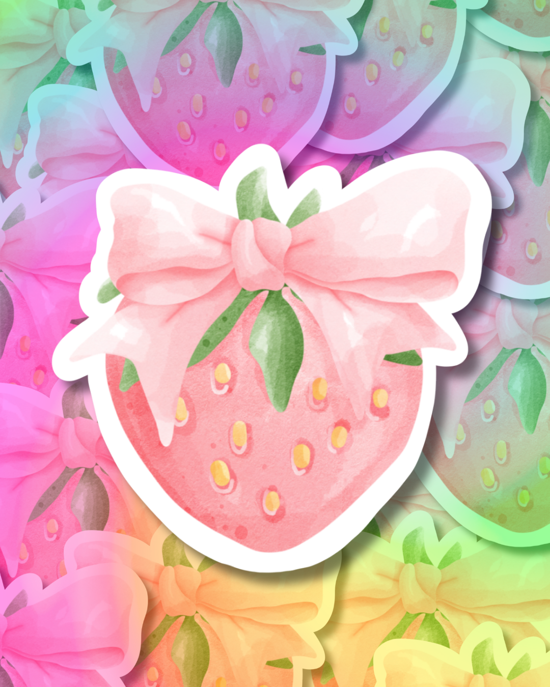 Strawberry Bow Vinyl Sticker