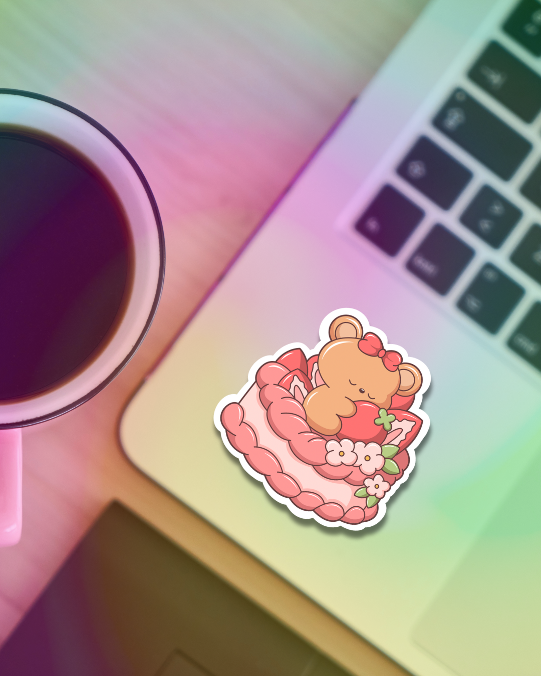 Strawberry Cake Bear Vinyl Sticker