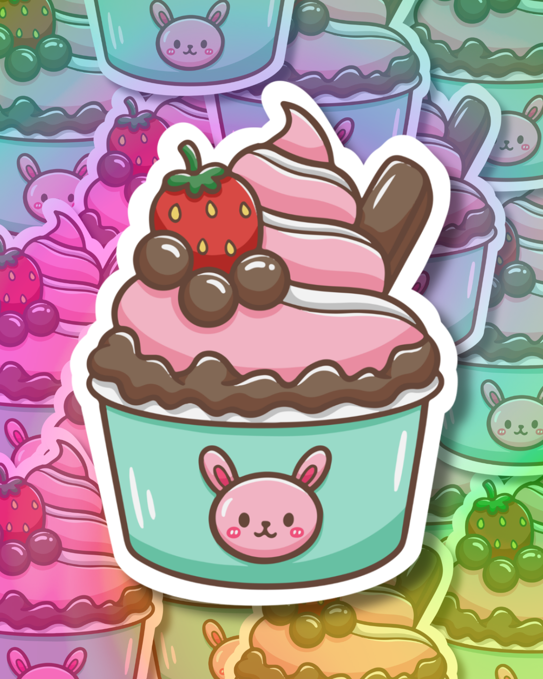 Strawberry Chocolate Ice Cream Vinyl Sticker