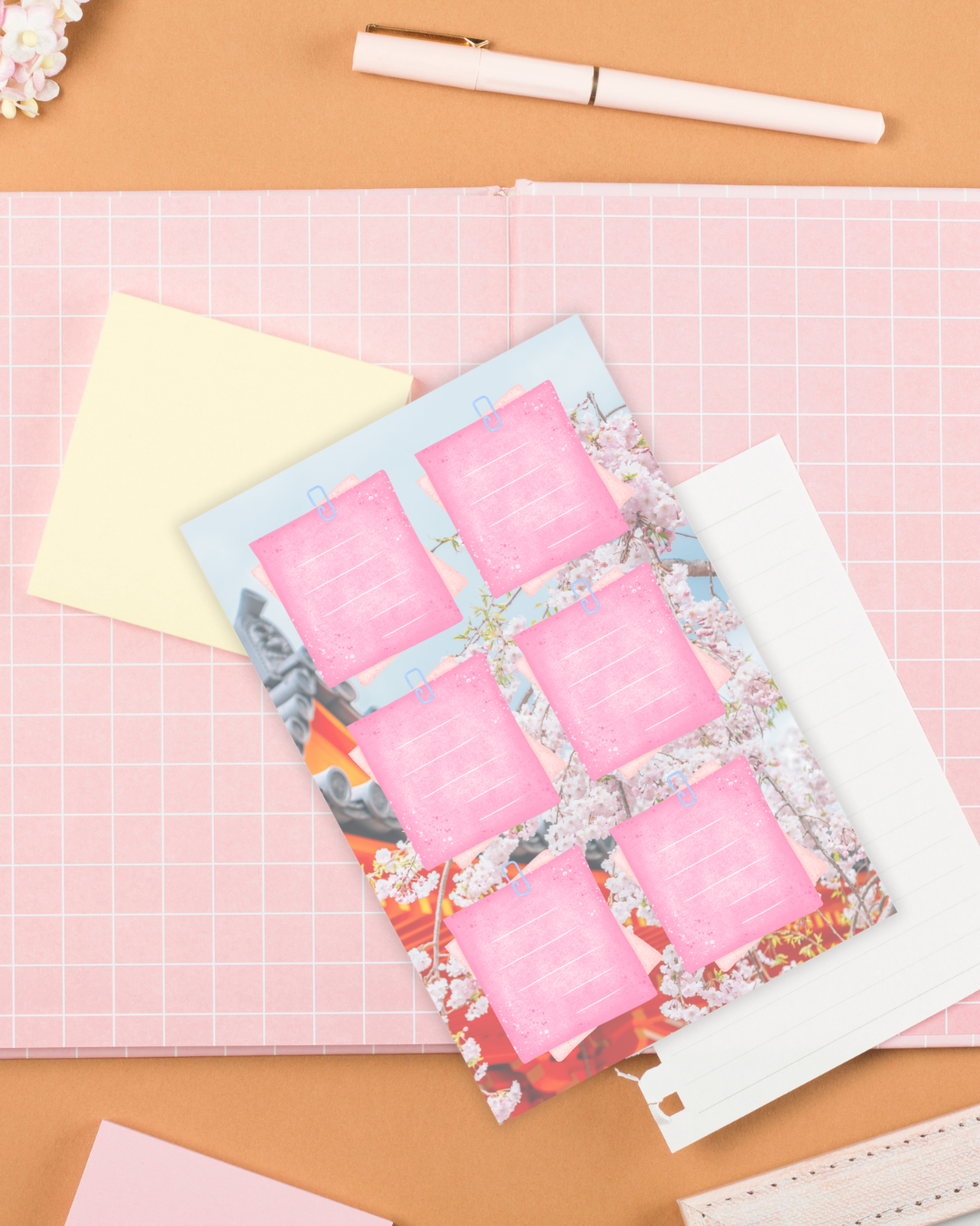 Temple Sakura Big Notepad Aesthetic Cute Stationery Gift
