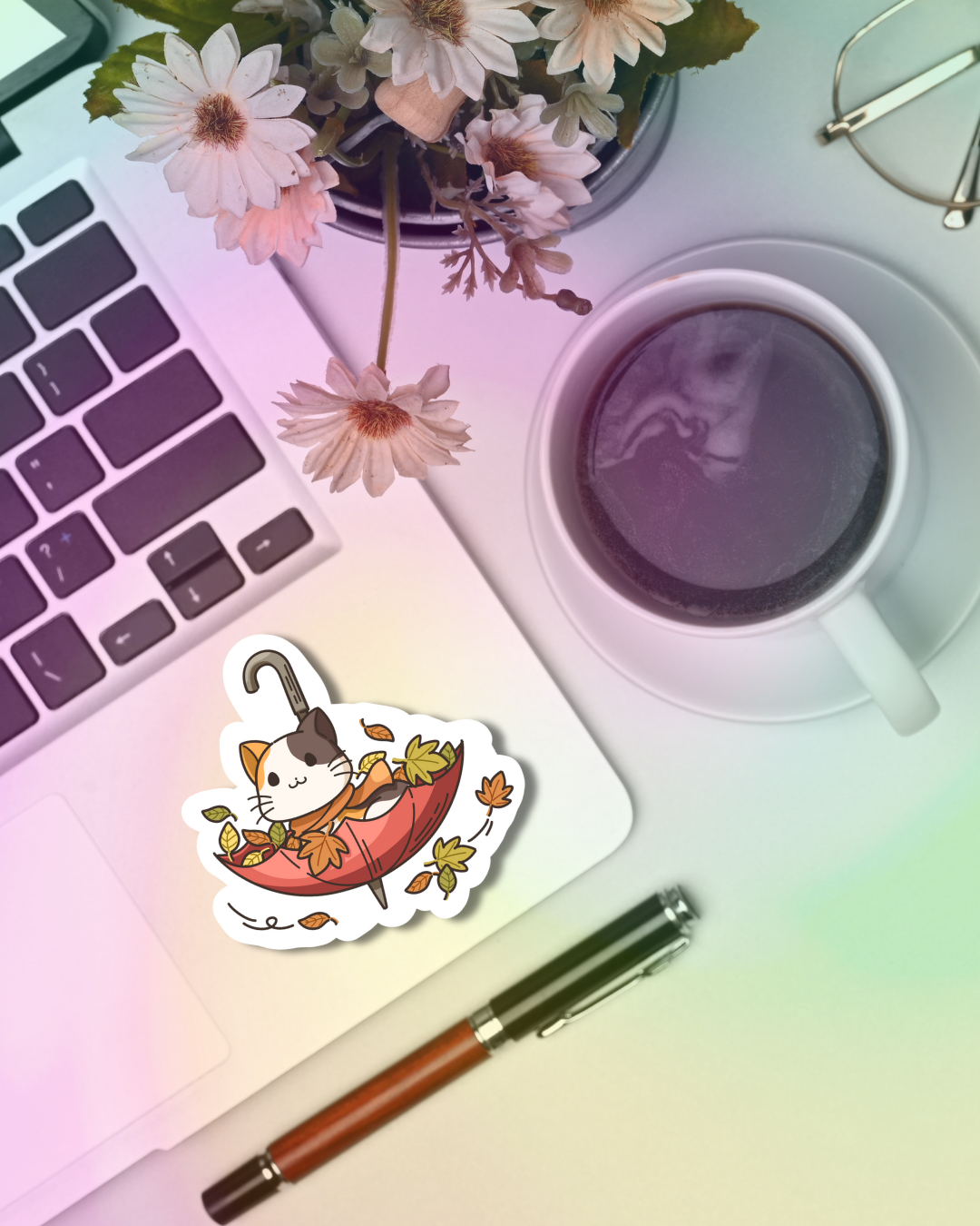Umbrella Cat Vinyl Sticker