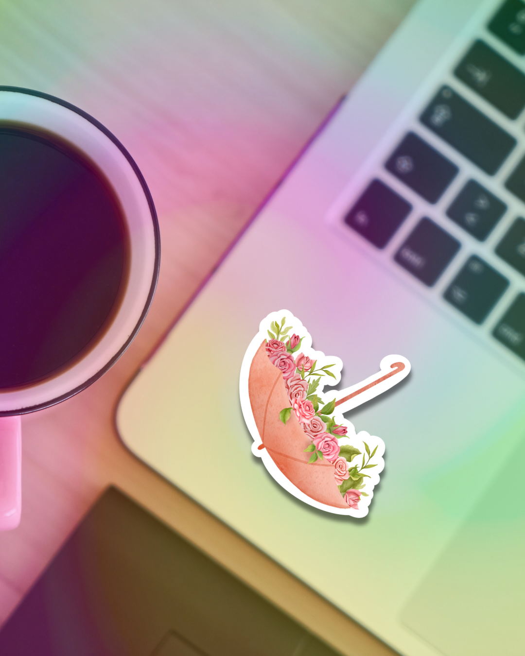 Umbrella Flowers Vinyl Sticker