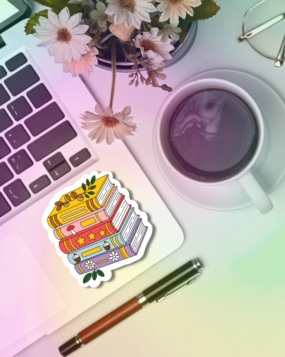 Warm Book Stack Vinyl Sticker