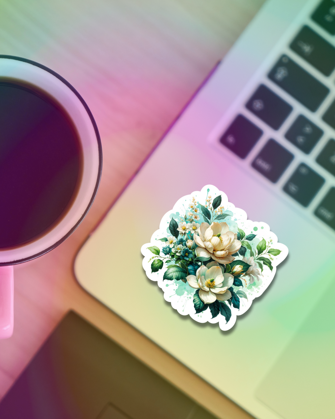 White Flowers Bliss Vinyl Sticker