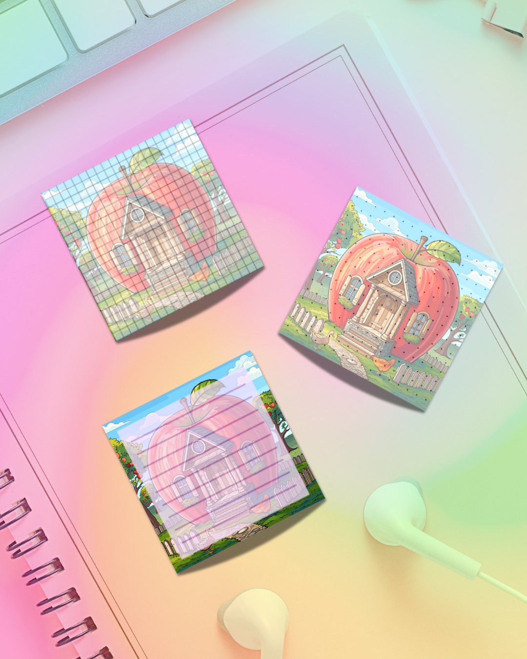 Apple Home Notepad 2.5"x2.5" 50 Pages Aesthetic Cute Stationery Gift