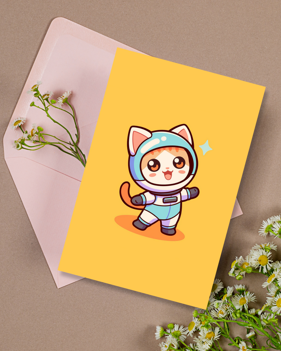 Astronaut Cat Greeting Card Aesthetic Gift