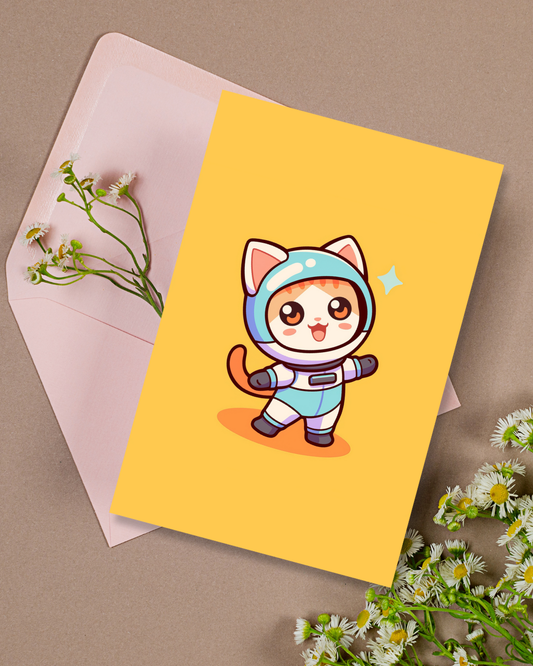 Astronaut Cat Greeting Card Aesthetic Gift