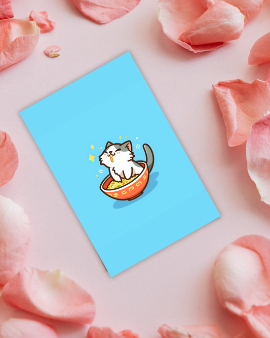 Ramen Blissful Cat Postcard Aesthetic Gift