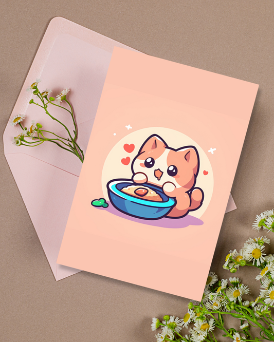 Food Love Cat Greeting Card Aesthetic Gift