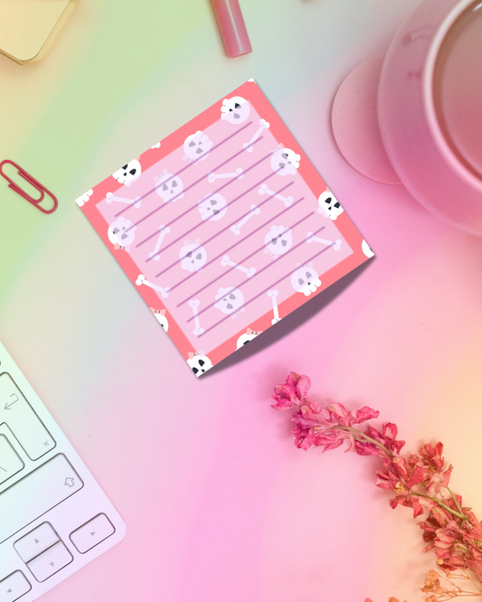 Pinky Skeleton Notepad 2.5"x2.5" 50 Pages Aesthetic Cute Stationery Gift