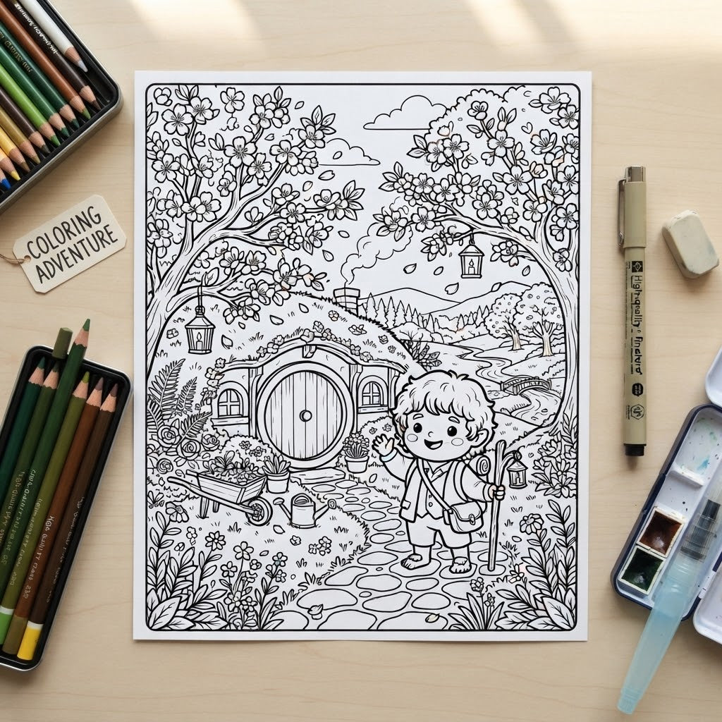 Hobbit Way Home 8.5"x 11" Digital Coloring Page