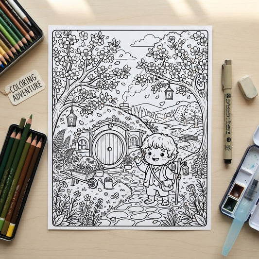 Hobbit Way Home 8.5"x 11" Digital Coloring Page