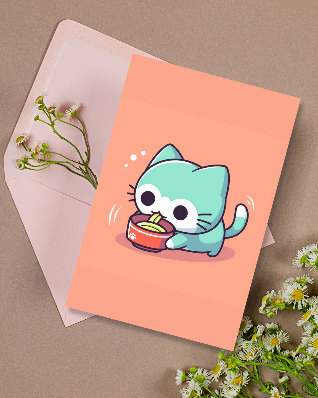 Ramen Cat Greeting Card Aesthetic Gift
