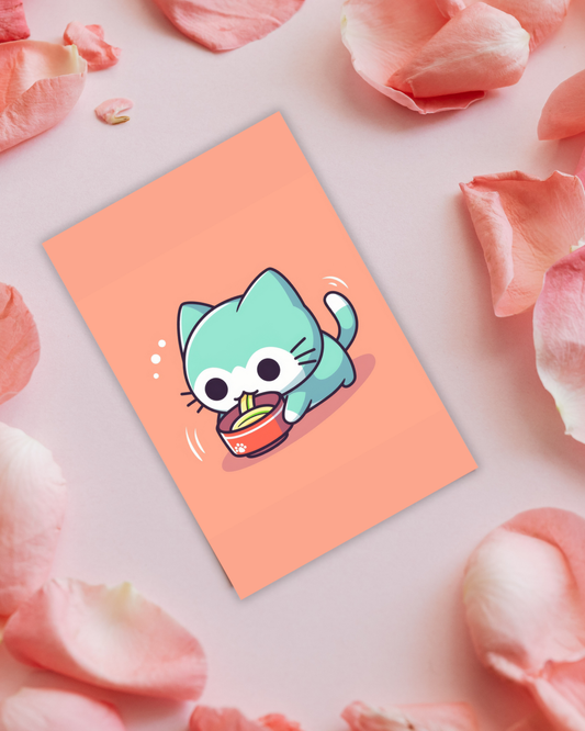 Ramen Cat Postcard Aesthetic Gift
