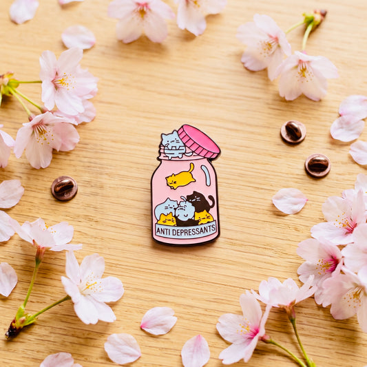 Anti Depressants Kawaii Cute Enamel Pin | Aesthetic Pastel Backpack & Jacket Lapel Pin