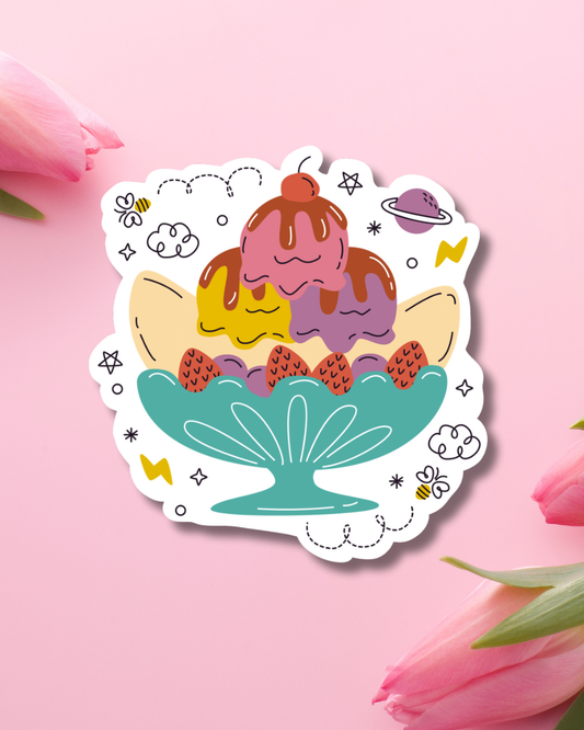 Banana Split Fancy Cup Vinyl Sticker