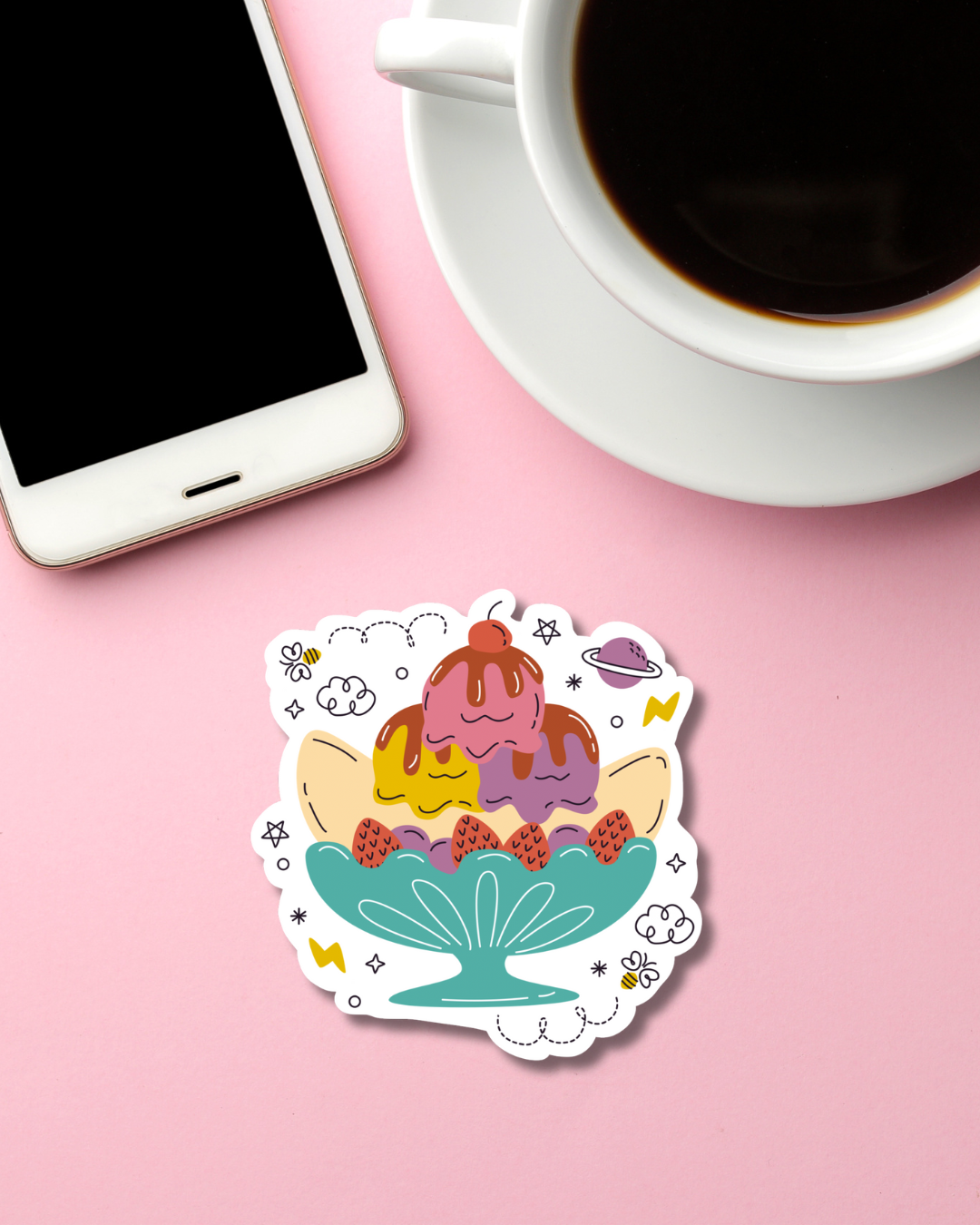 Banana Split Fancy Cup MIni Vinyl Sticker