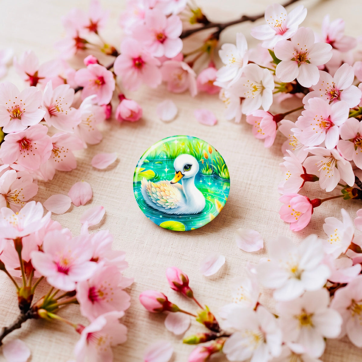 Beauty Duck Kawaii Button Pin | Cute 1" Mini Badge | Aesthetic Backpack Pin
