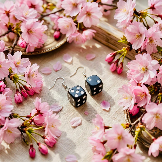 Black Dice Adorable Kawaii Acrylic & Resin Dangle Earrings | Cute Japanese Aesthetic Gift