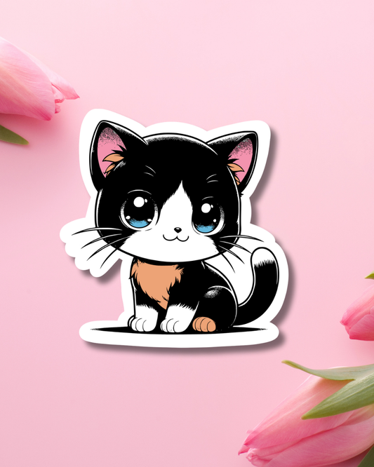 Black Kawaii Cat Vinyl Sticker