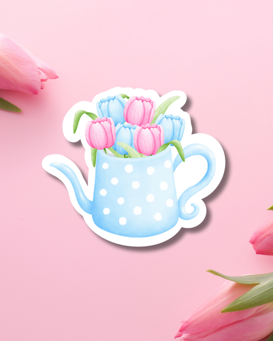 Blue Cup of Tulips Vinyl Sticker