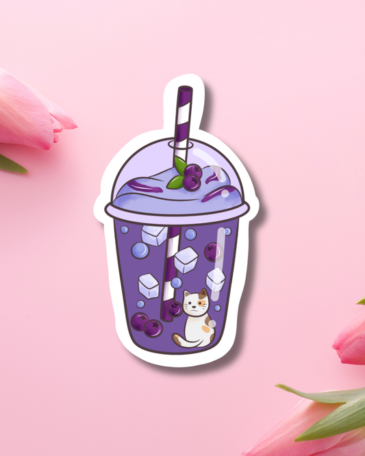 Blueberry Boba Cat Vinyl Sticker