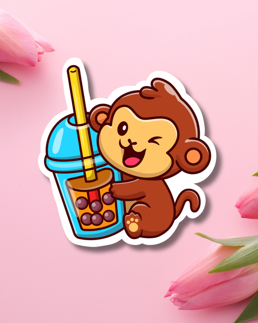 Boba Monkey Vinyl Sticker