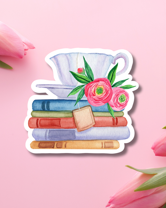 Books & Tea Vinyl Sticker