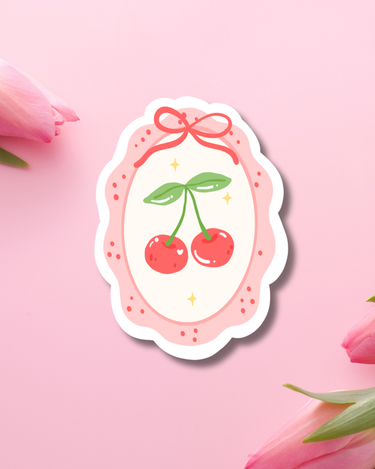Bow Cherry Frame Vinyl Sticker