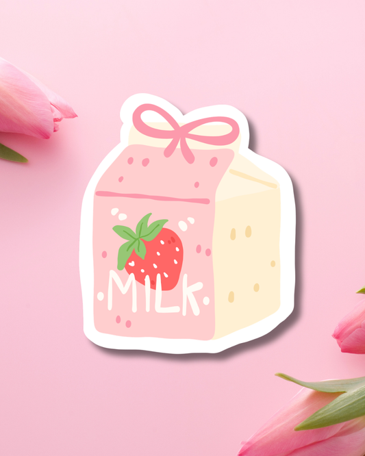 Bow Strawberry Milk Vinyl Sticker