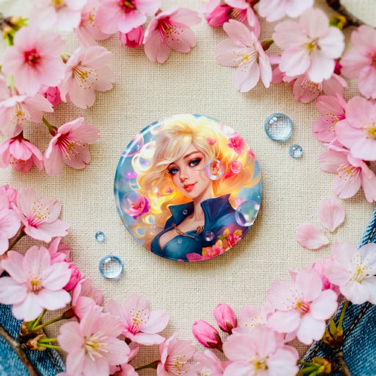 Bubble Girl Kawaii Button Pin | Cute 1" Mini Badge | Aesthetic Backpack Pin