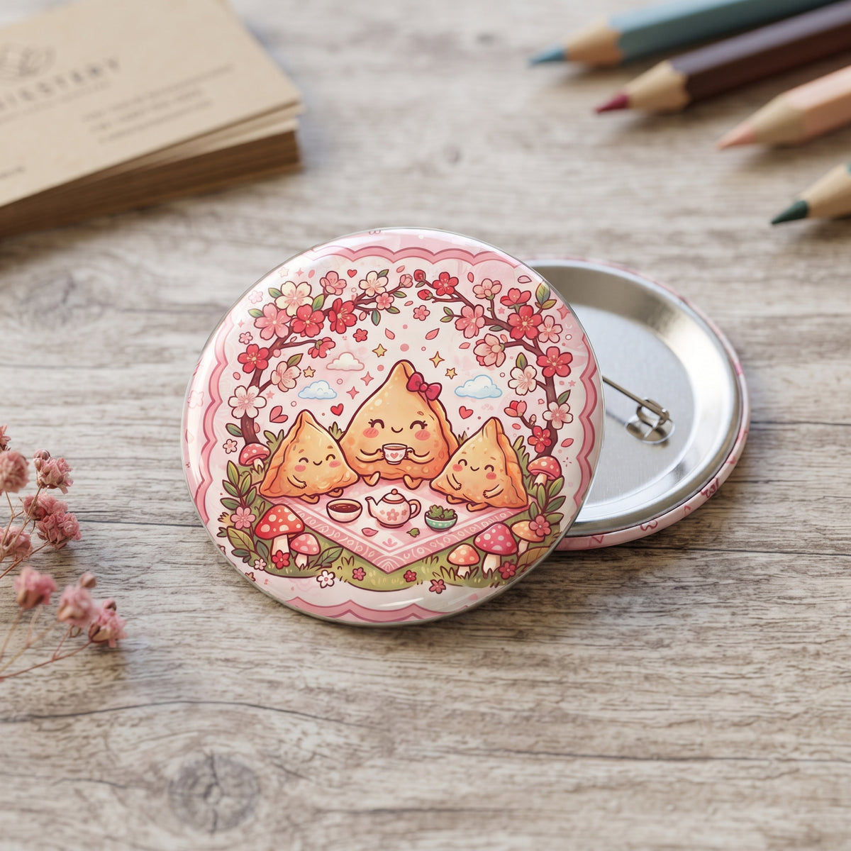 Samosa Picnic Big Button Pin