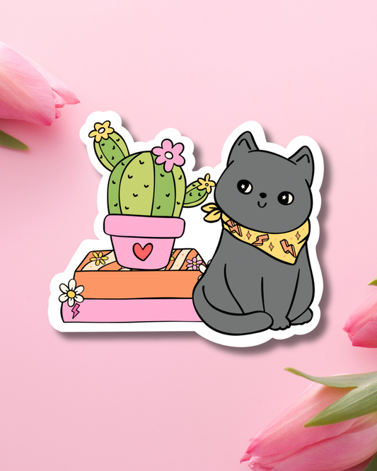 Cactus Cat Books Vinyl Sticker