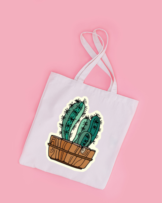 Cactus Pot Tote Bag Aesthetic Kawaii Gift Floral Print Handbag
