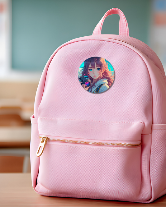 Camera Girl Button Pin