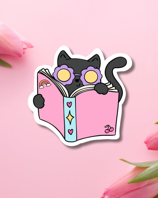 Cat Books Vinyl Sticker