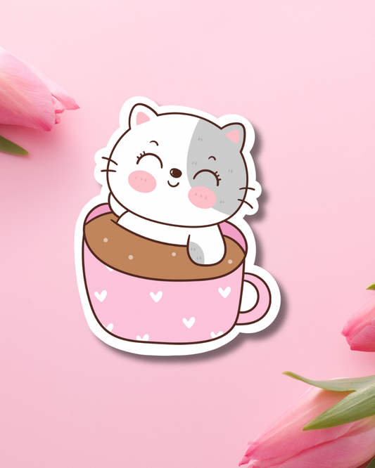 Cat Love Cup Vinyl Sticker