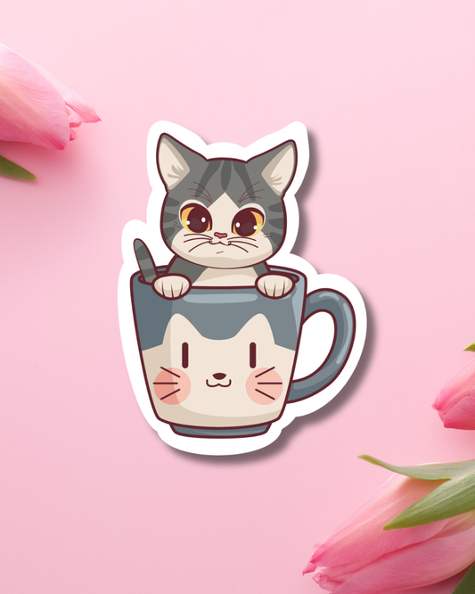 Cat in a Cup Vinyl Sticker