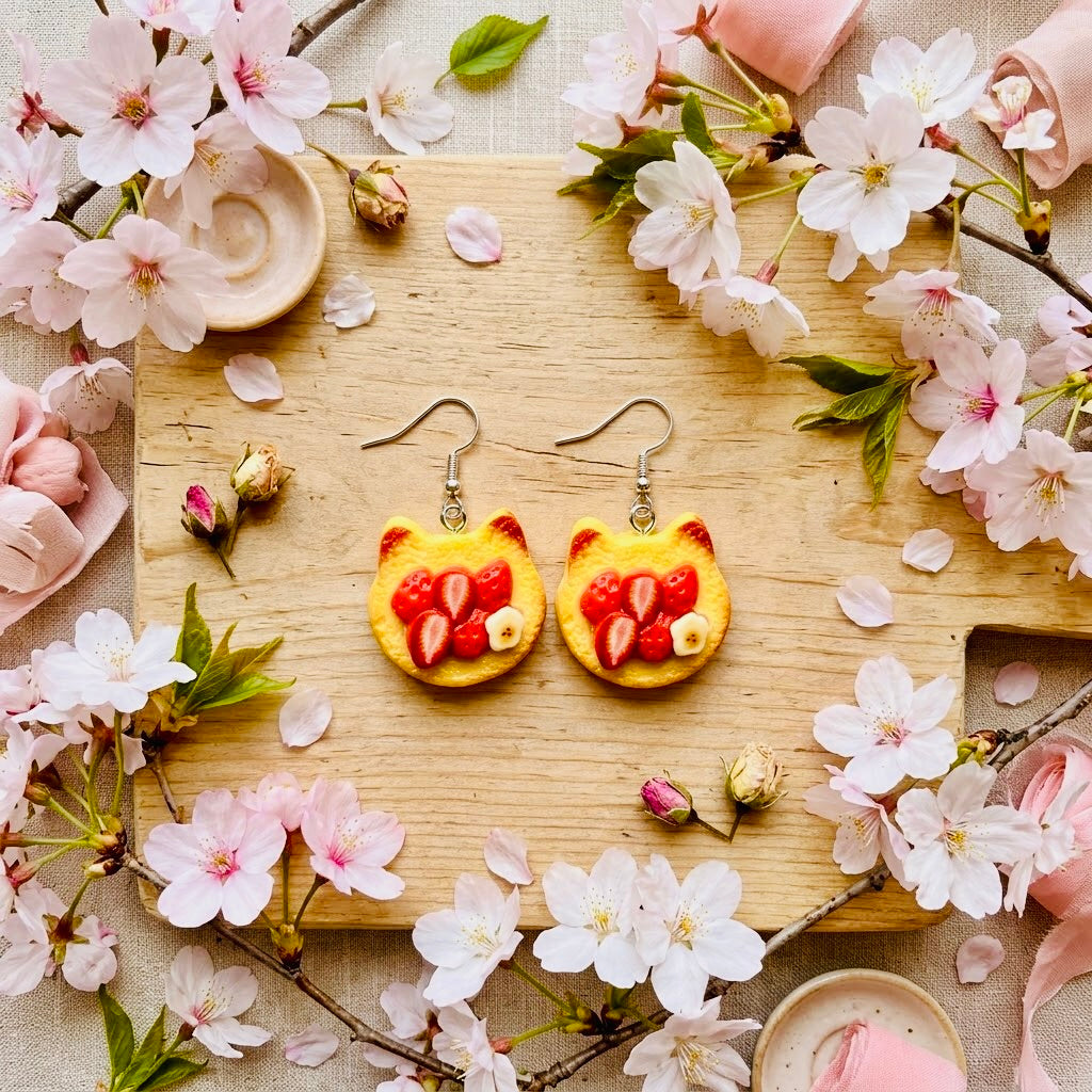 Strawberry Toast Adorable Kawaii Acrylic & Resin Dangle Earrings | Cute Japanese Aesthetic Gift