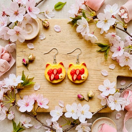 Strawberry Toast Adorable Kawaii Acrylic & Resin Dangle Earrings | Cute Japanese Aesthetic Gift