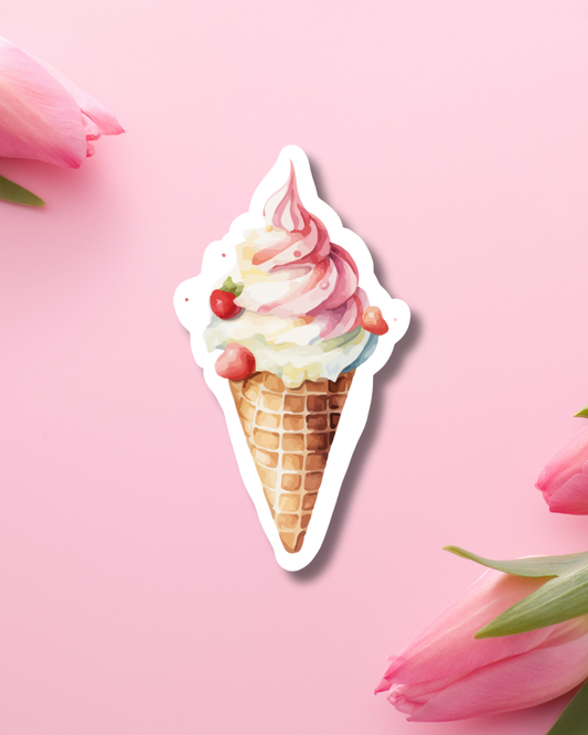 Cherry Ice Cream Cone Vinyl Sticker