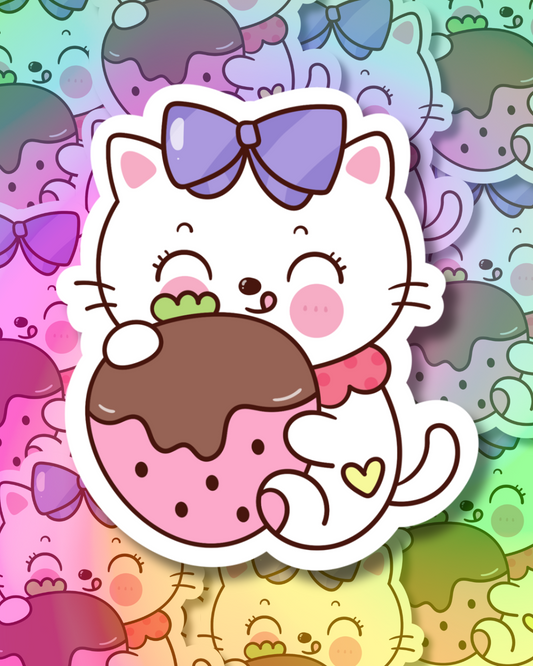 Chocolate Strawberry Cat Vinyl Sticker