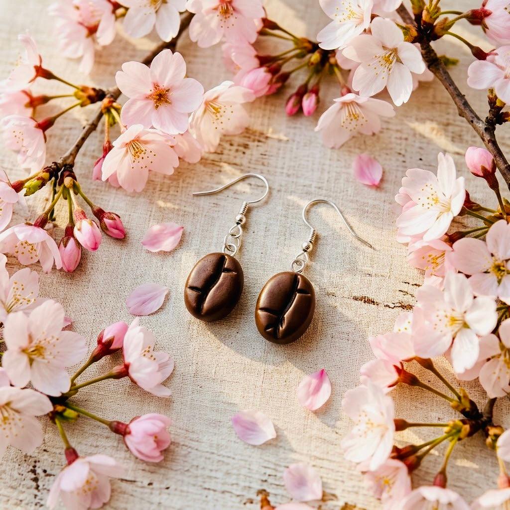 Coffee Bean Adorable Kawaii Acrylic & Resin Dangle Earrings | Cute Japanese Aesthetic Gift