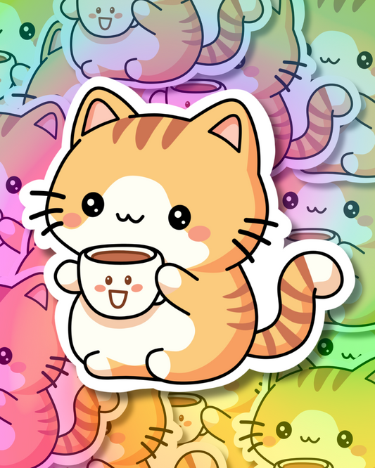 Coffee Cat Vinyl Sticker