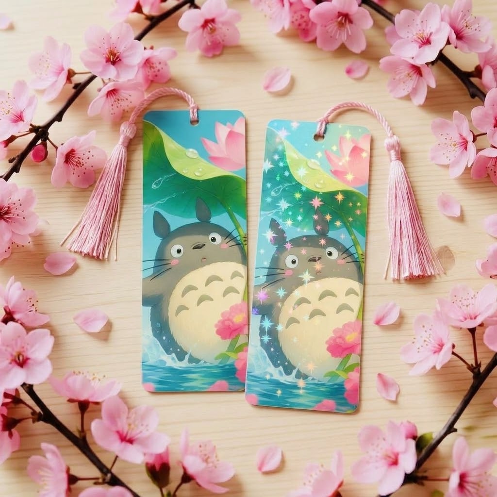 Totoro Spring Kawaii Anime & Pastel Art Bookmark (2” x 6”) – Glossy & Star Holographic Finishes | Cute Gift for Readers & Book Lovers